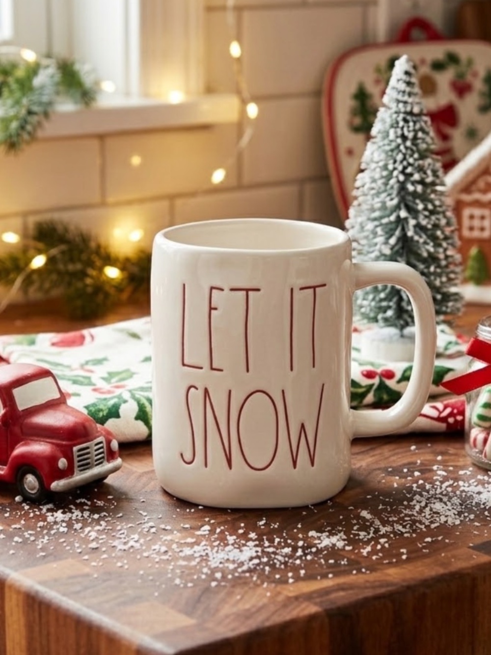 Rae Dunn Christmas Ceramic Large Letter Coffee Mug Let it Snow